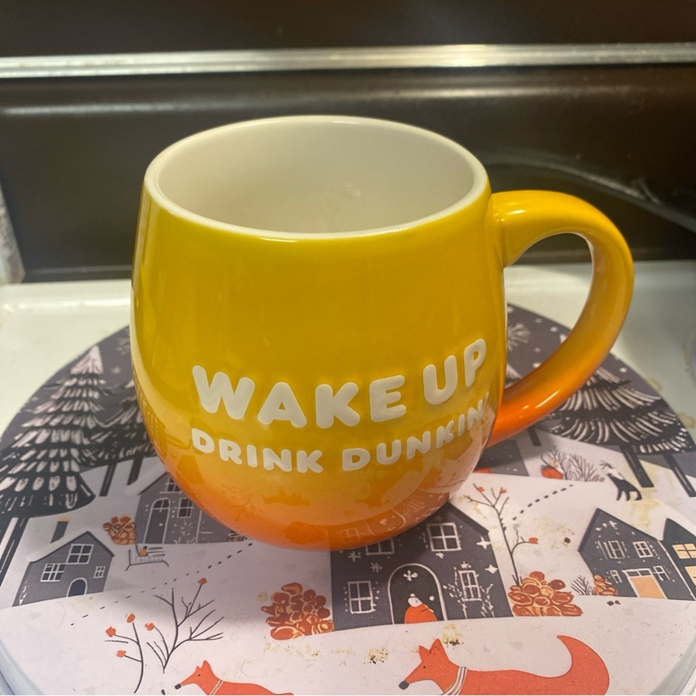 Yellow Ombre Ceramic Mug with White Raised Text